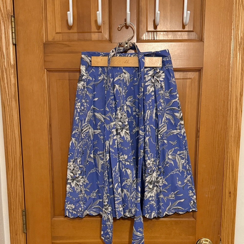 Talbots Blue and White Floral A-Line Skirt